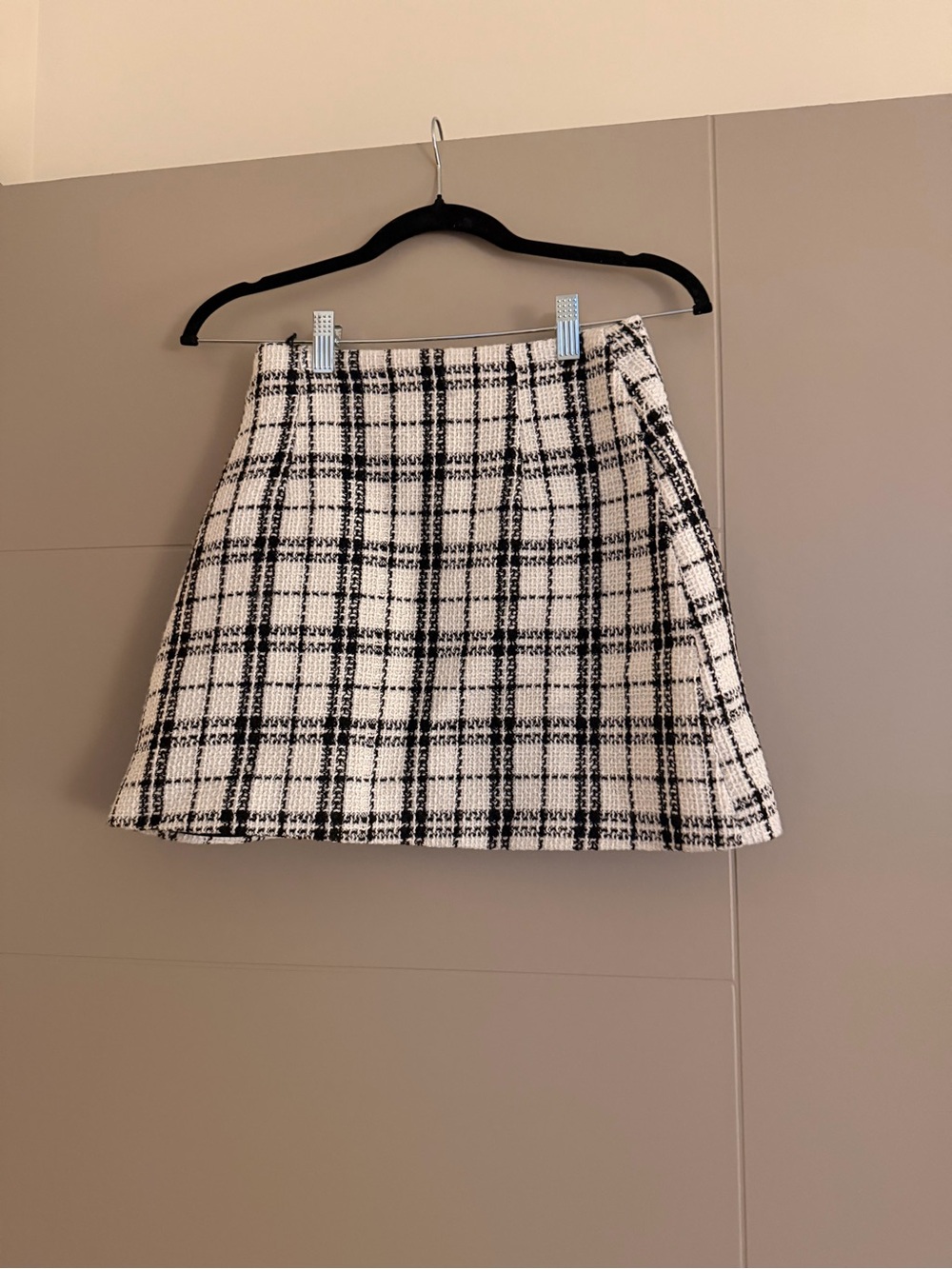 Plaid Mini Skirt in Black and White